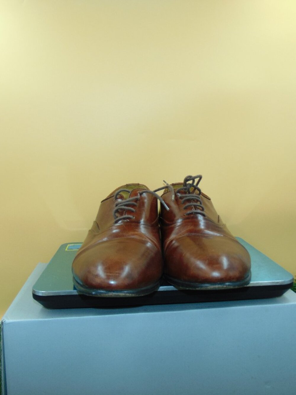Stacy Adams Mens 9.5 M Cognac Brown Leather Cap Toe Oxfords Dress Shoes